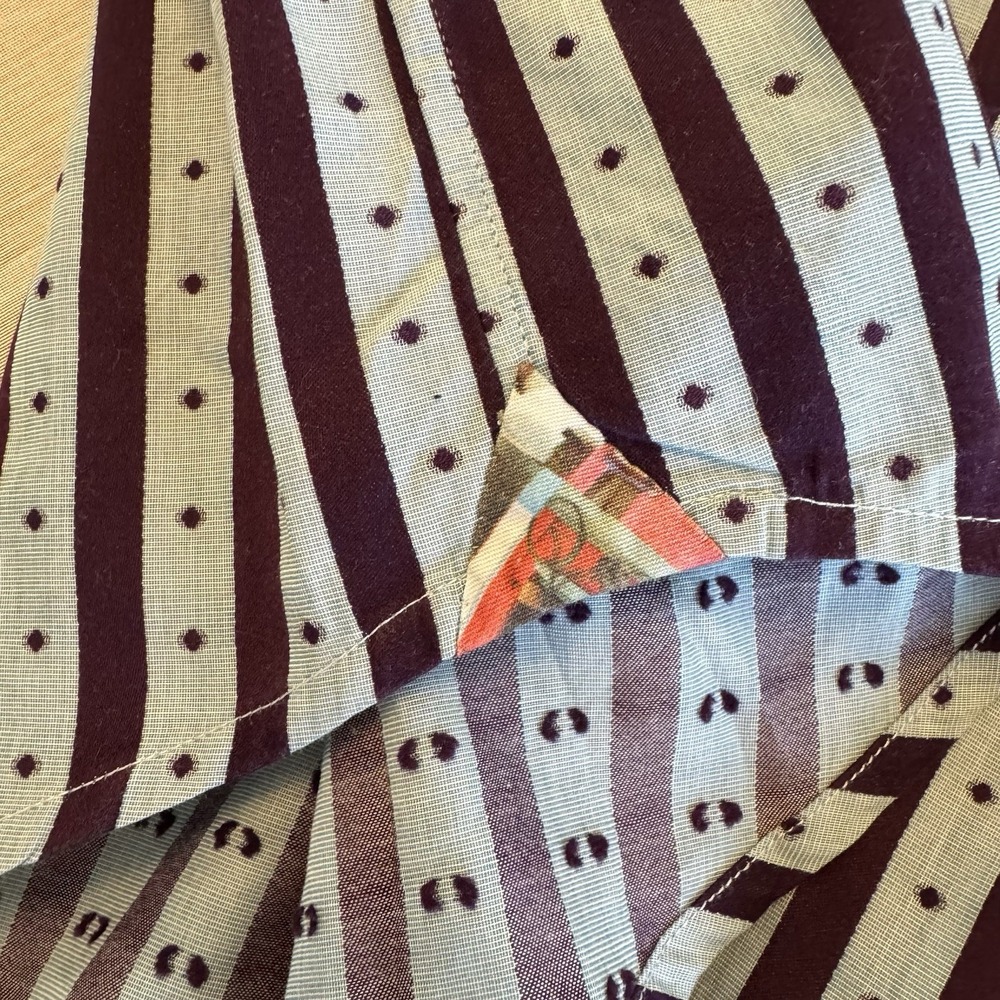Robert Graham Button Down Shirt Mens Large Blue Brown Striped Contrast Cuff Dot - Picture 10 of 11